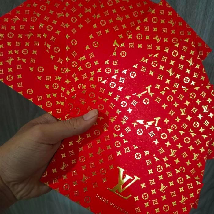 Amplop Angpao Merek Motif LV CHANEL Dior Gucci Tahun Baru Imlek &Natal - LV Merah, Paket 5 Pcs