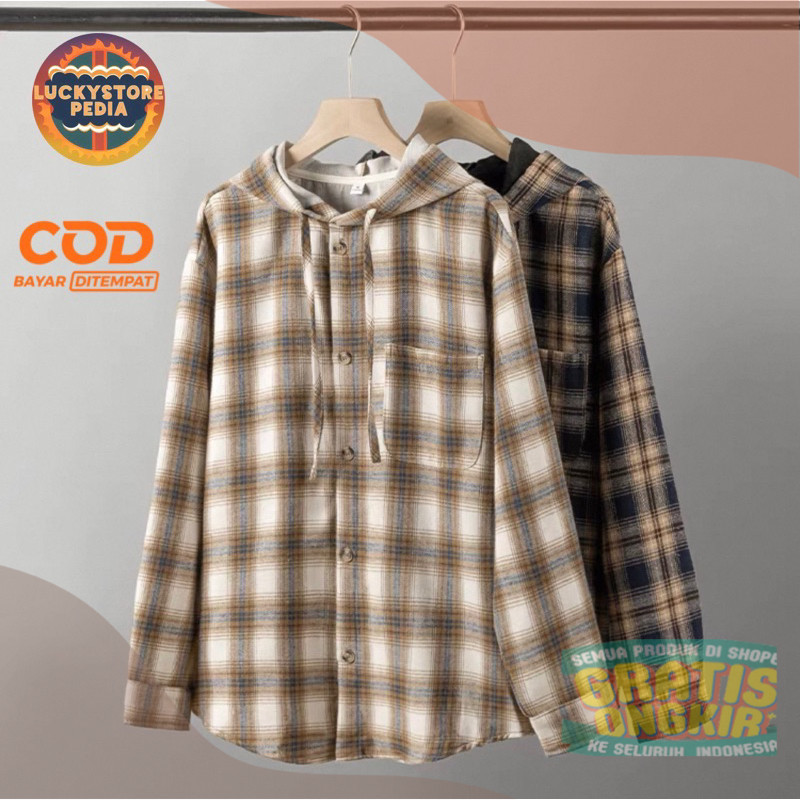 Kemeja pria flanel hoodie kupluk/Kemeja Cowok/Kemeja flanel Cowok/Kemeja wanita/kemeja pria flanel/k
