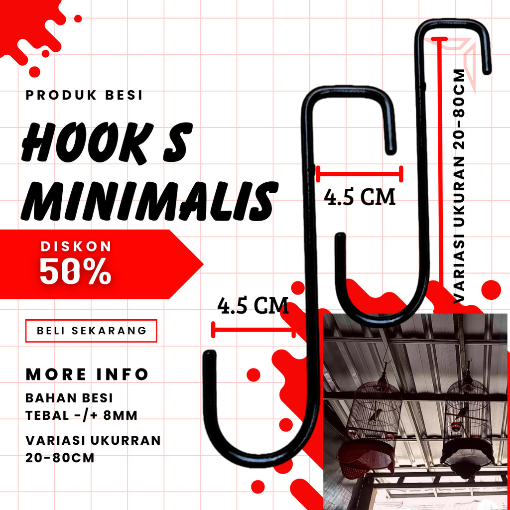 besi S,cantolan besi S/gantungan kandang burung/gantungan pot bunga