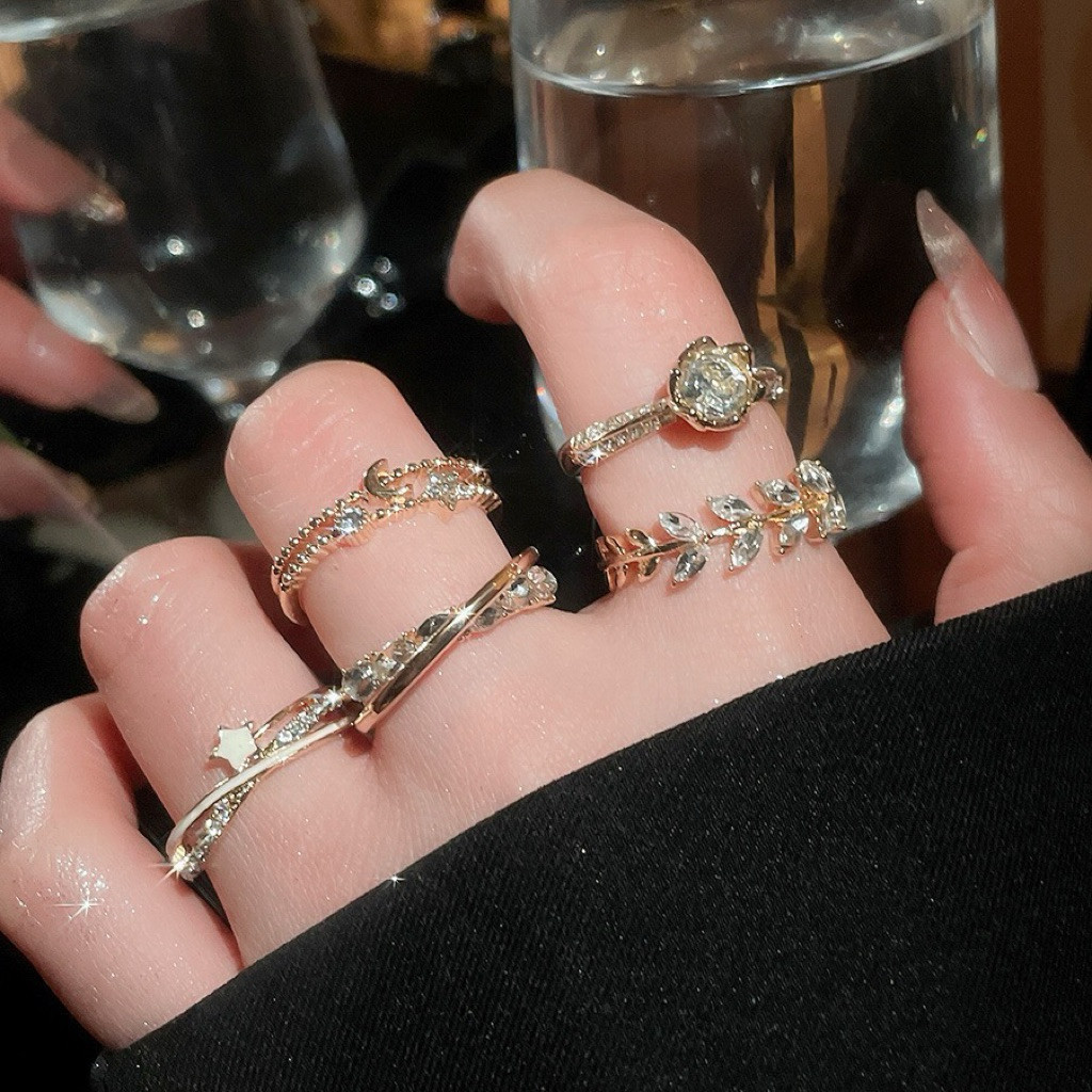 Cincin Wanita Adjustable 1 Set 5pcs Elegant Korea Tinkle