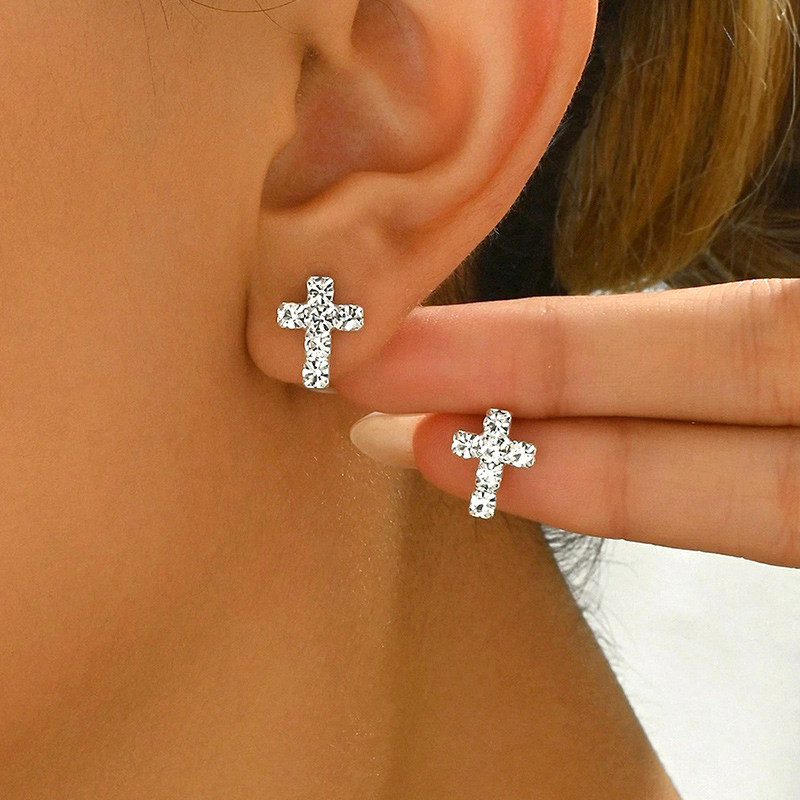 COD Anting Wanita Anting Tusuk / Stud Salib Mini S925 Perak Perhiasan Aksesoris Wanita