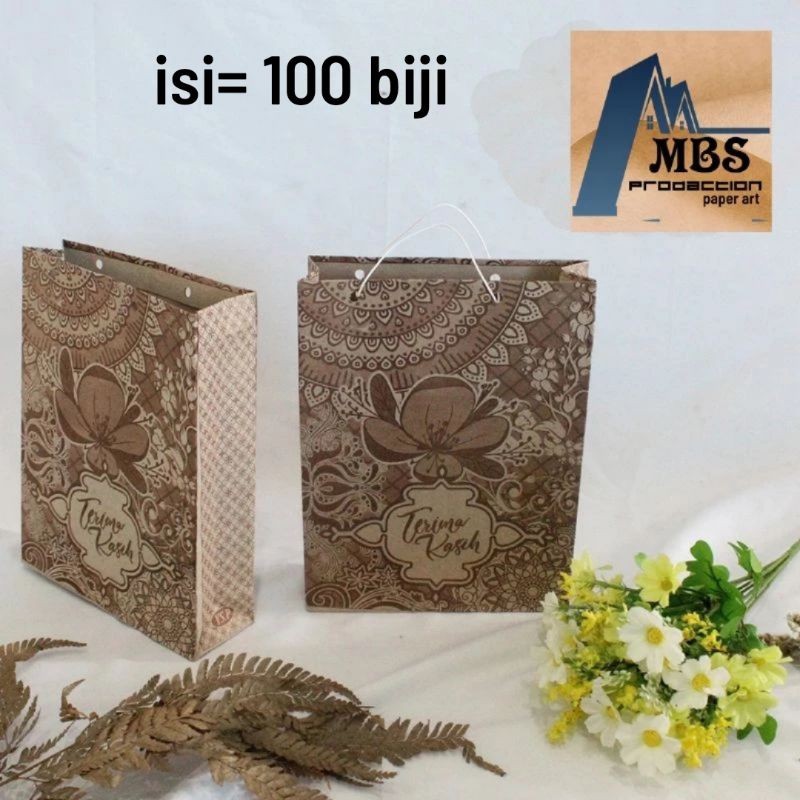 isi (100 bji) paper bag tas kertas ukuran 18x14x5cm untuk acara pesta ulang tahun hajatan pernikahan