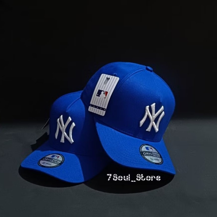 Ramadhan - Topi New York NY Putih Warna Biru Bahan Katun Fashion Unisex MLB Best Premium