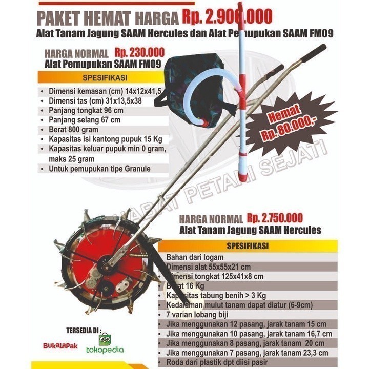 DISKON TERAKHIR - Paket Hemat Alat Tanam Jagung HERCULES DENGAN RODA Dan Alat Pemupukan SAAM FM09