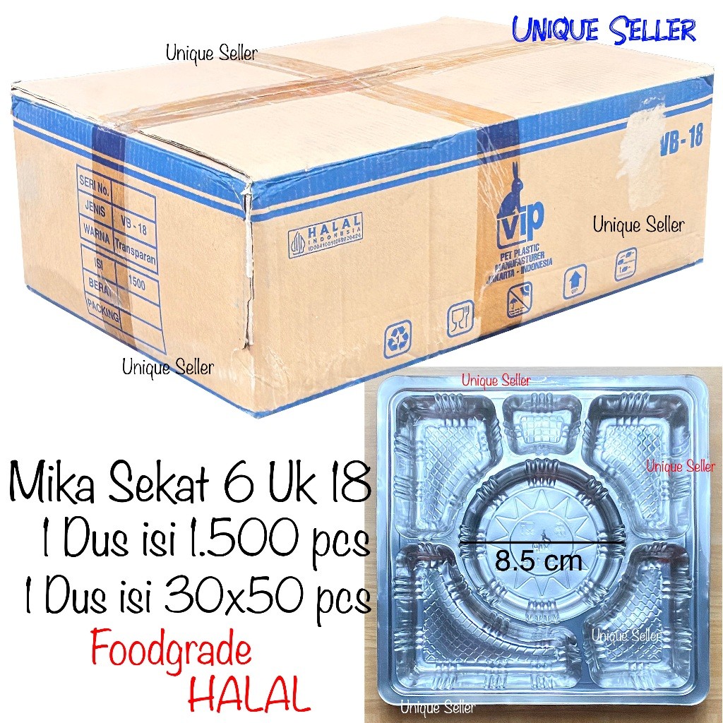 1 Dus Mika Sekat 6 Bulat Uk 18 cm VIP isi 1.500 pcs (30x50 pcs) untuk Dus Nasi 18x18 cm Mika Samir