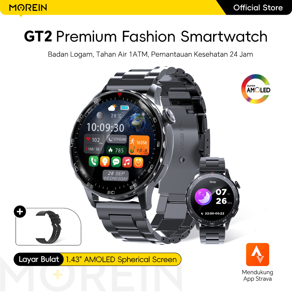 Morein Plus GT2 Smartwatch - AMOLED 1.43'' AOD | Badan Logam | Tahan Air 1ATM | Pemantauan Kesehatan