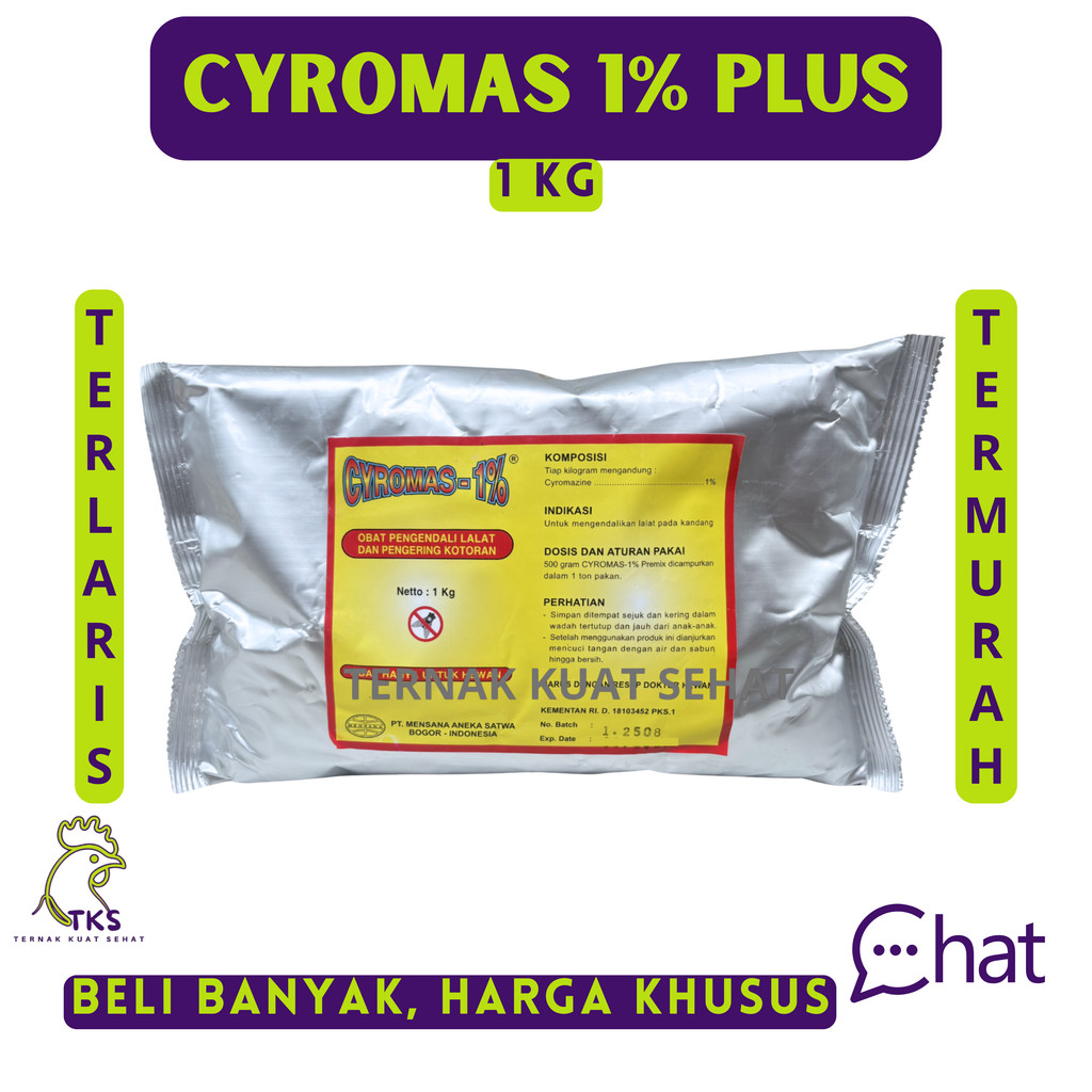 CYROMAS 1% PLUS 1 KG - Obat Pengendali Larva Lalat dan Pengering Kotoran Peternakan Kandang Ayam MEN