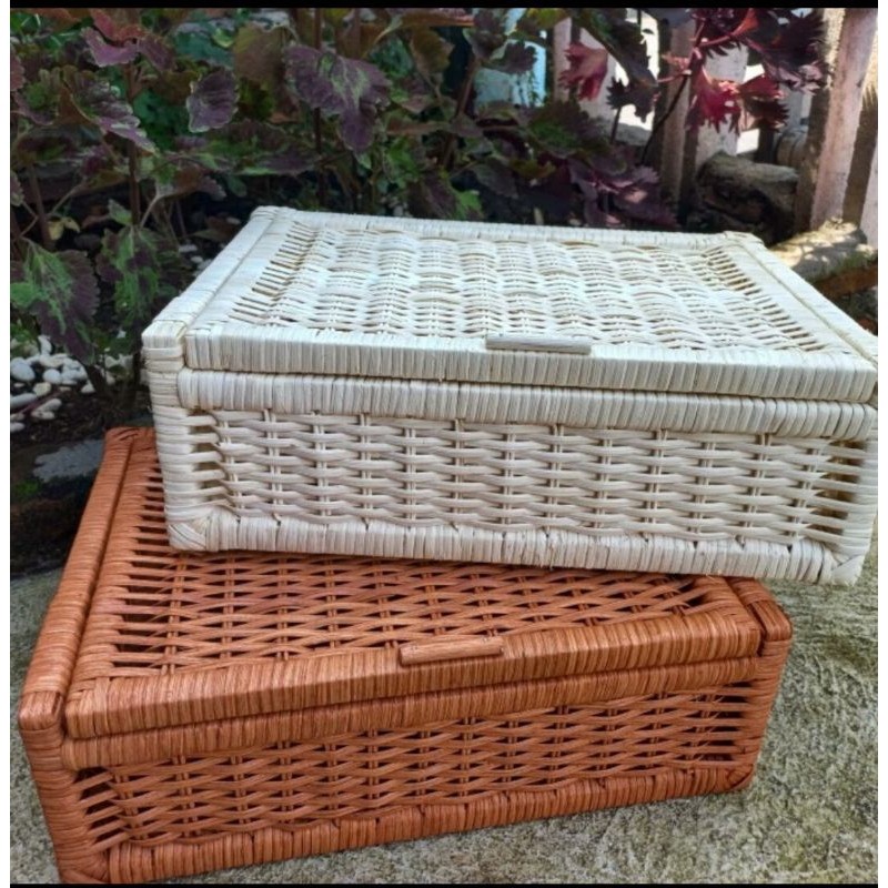 Keranjang Laci Kotak Tutup Rotan Asli Ukuran Standar