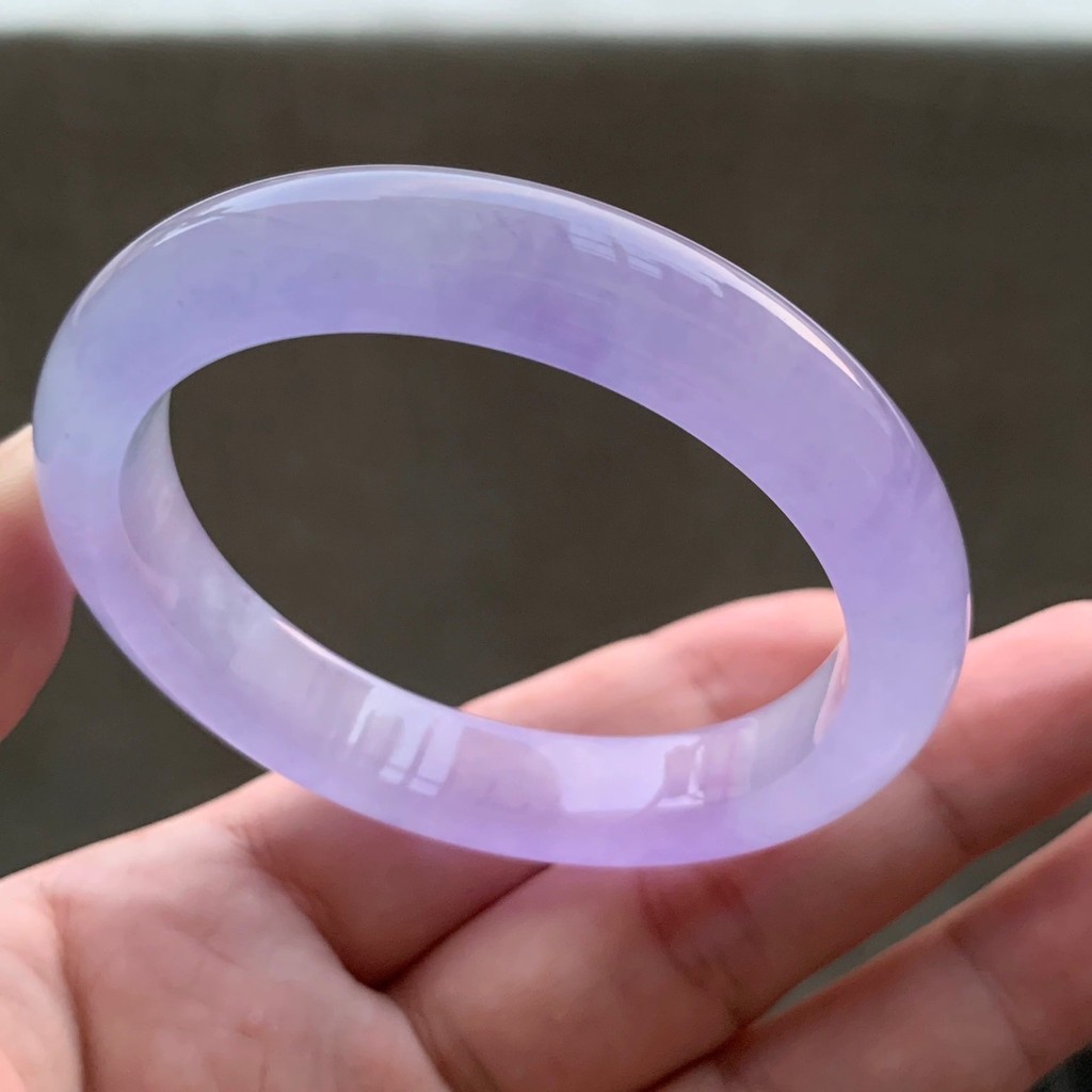 Gelang giok alami Myanmar warna ungu seperti es dengan motif bunga bentuk bulat teratur gelang kedam