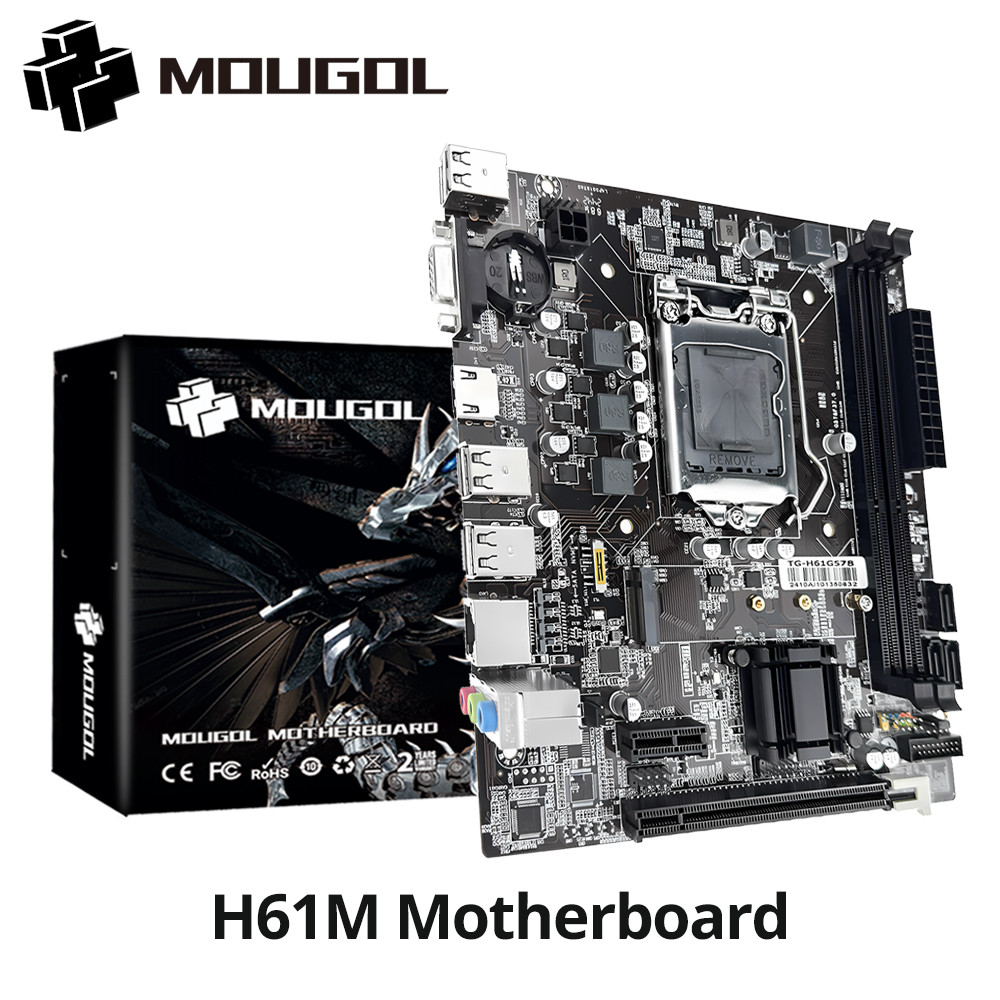 MOUGOL H61M Gaming Motherboard M.2 NVME PCIEx16 DVI Supports Dual-annel DDR3 RAM Intel Core 2/3 Gen 