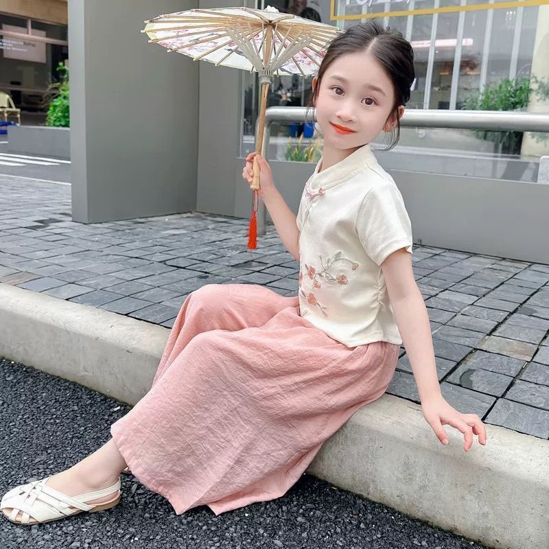 [MIMPI CIAN] Pakaian Anak Perempuan Gaya Hanfu Cina Baru, Baju Anak Lengan Pendek