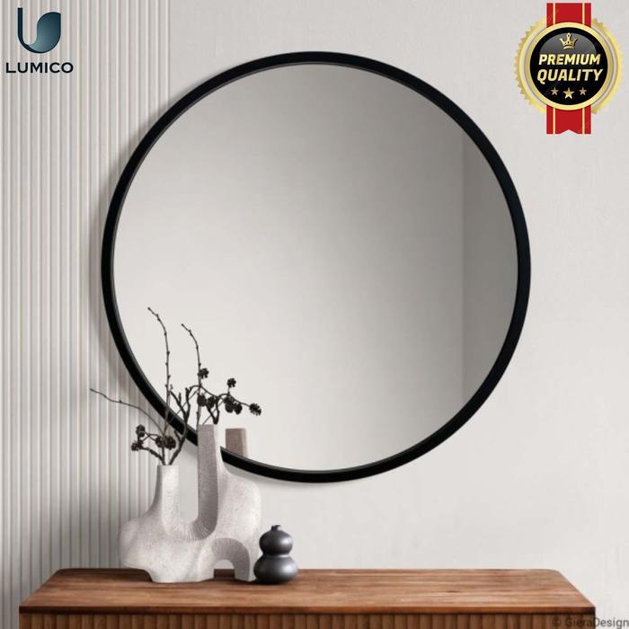 Cermin Dinding Wastafel Kamar Mandi Frame Model Bulat - Hitam, Bulat 50