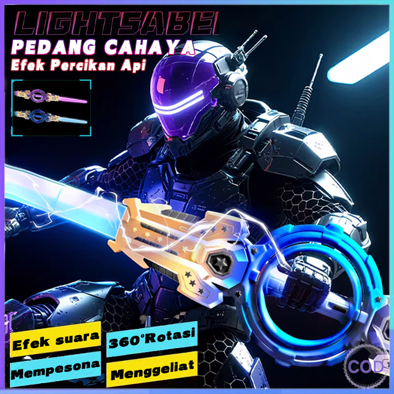 [Local Delivery] Pedang Berputar Bilah Ganda LED – Lightsaber Tombak Ulang 7 Warna Cahaya Cocok , Ma