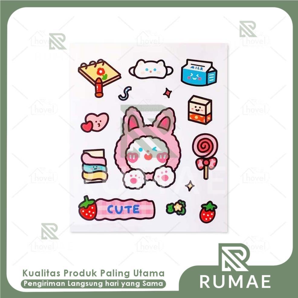 RUMAE Stiker Aesthetic Lucu Beruang Kelinci Warna Warni Dekorasi HP Laptop Tumbler Scrapbook Untuk O