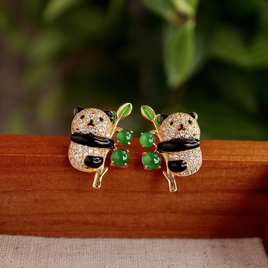 Anting-anting perhiasan berlapis emas 18k dengan batu giok jadeite kualitas alami S925 Sterling Silv