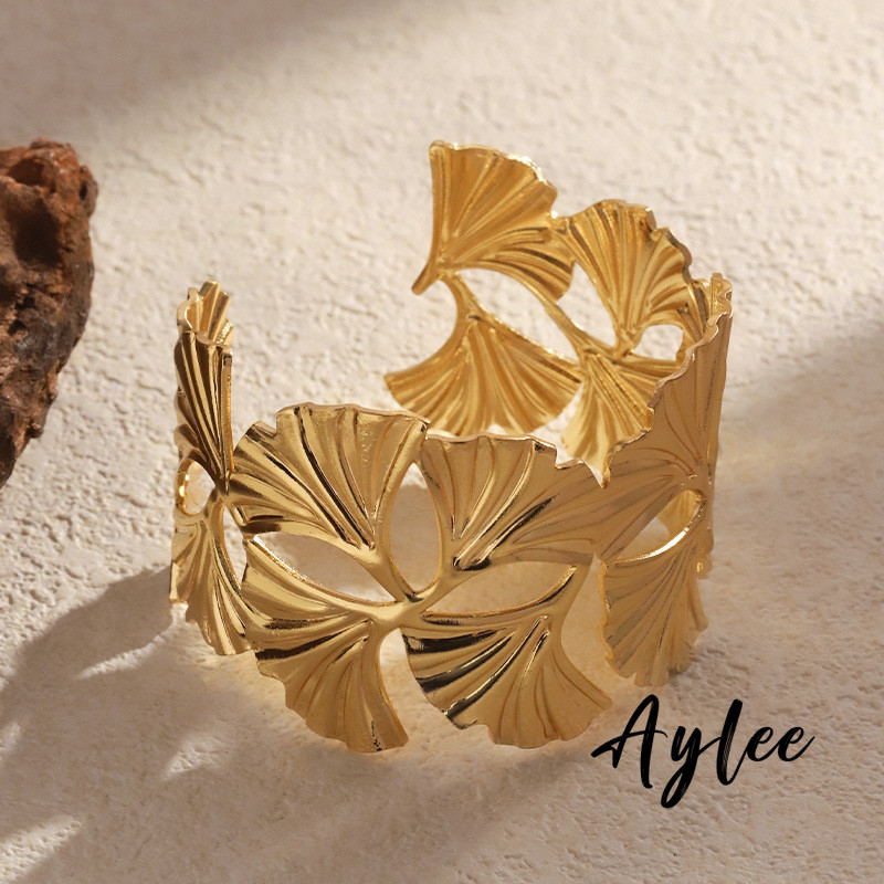 [Aylee]Gelang Daun Ginkgo Emas untuk Wanita Gaya Vintage Gelang Pelajar Y961