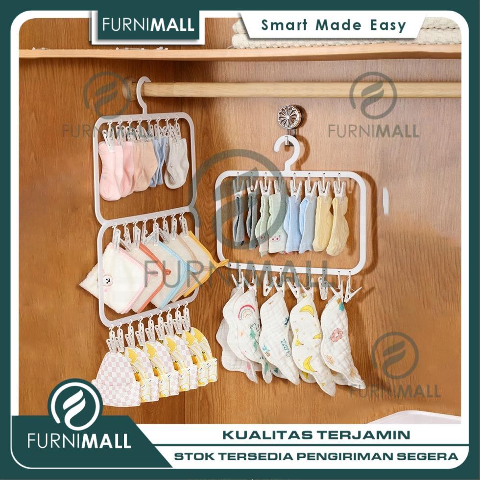 FURNIMALL Hanger Jemuran Bayi Dengan Jepitan Untuk Kaos Kaki Celana Dalam dan Bra Serbaguna Rumah Ur