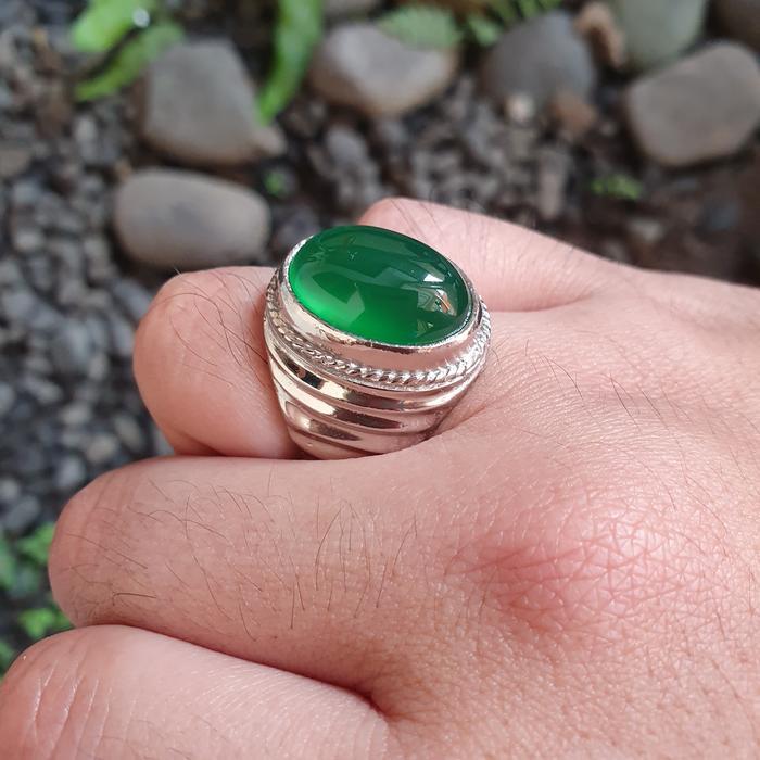 Cincin Pria Batu Akik Chalcedon Hijau top quality