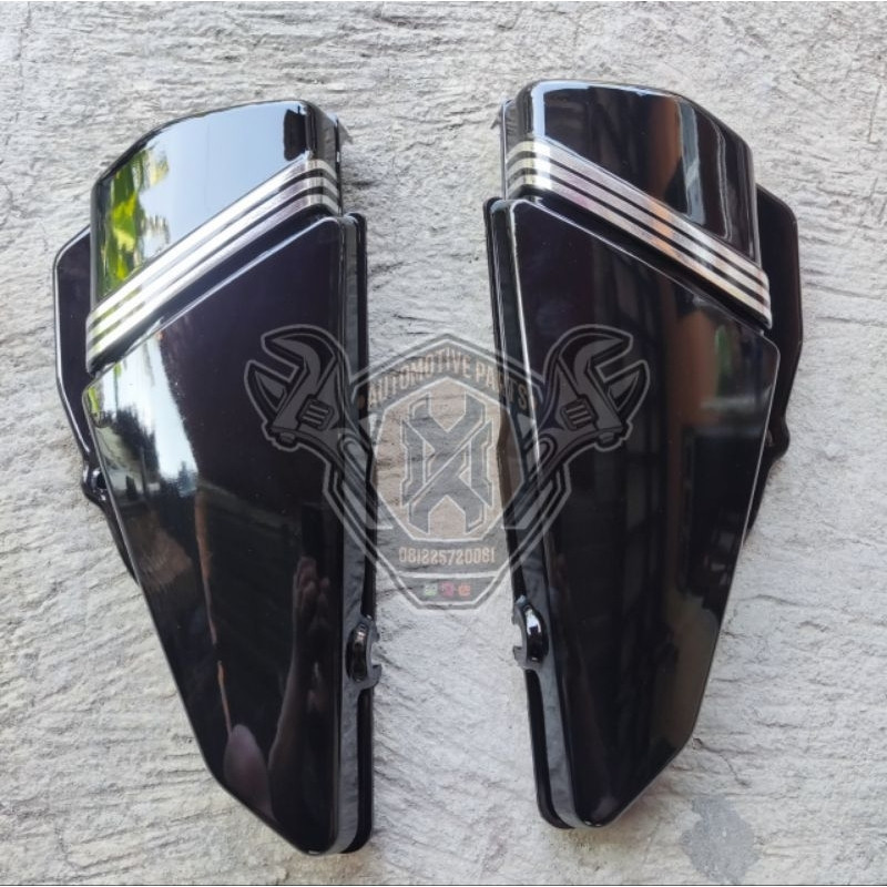 Box Aki Bok Aki Body Samping Yamaha RX King Hitam Lis Chrome