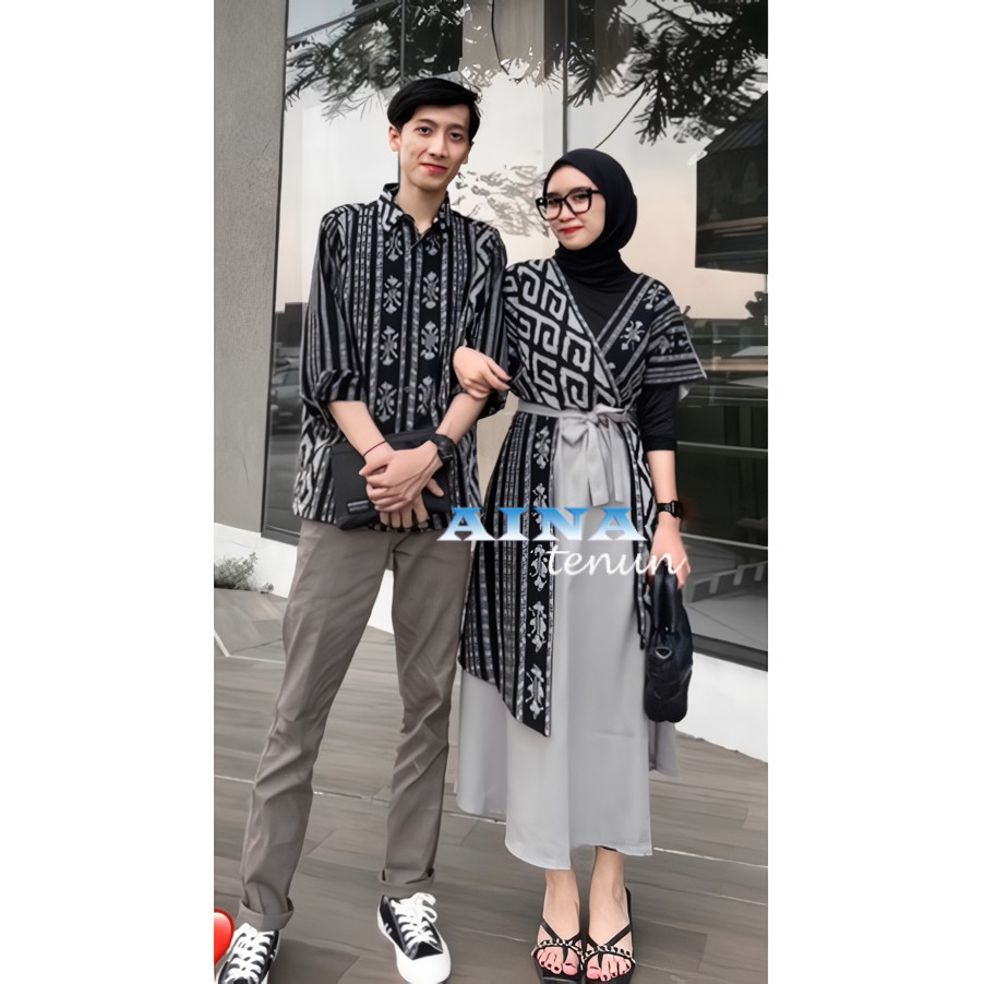 BAJU TENUN COUPLE ANDIN BLACK - COUPLE DRESS NAOMI HITAM - BATIK COUPLE DRESS PASANGAN AINA TENUN