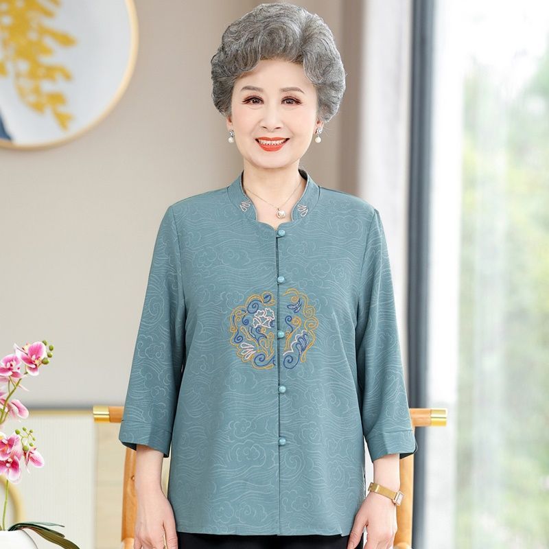 Baju Musim Panas Lansia Kemeja Wanita Model Tang Gaya Nenek Usia 60+ Warna Cerah