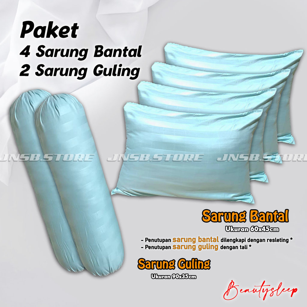 Paket 6Pcs Isi 4 Sarung Bantal 2 Sarung Guling Tidur Luxury Polos Embos Kualitas Premium Resleting