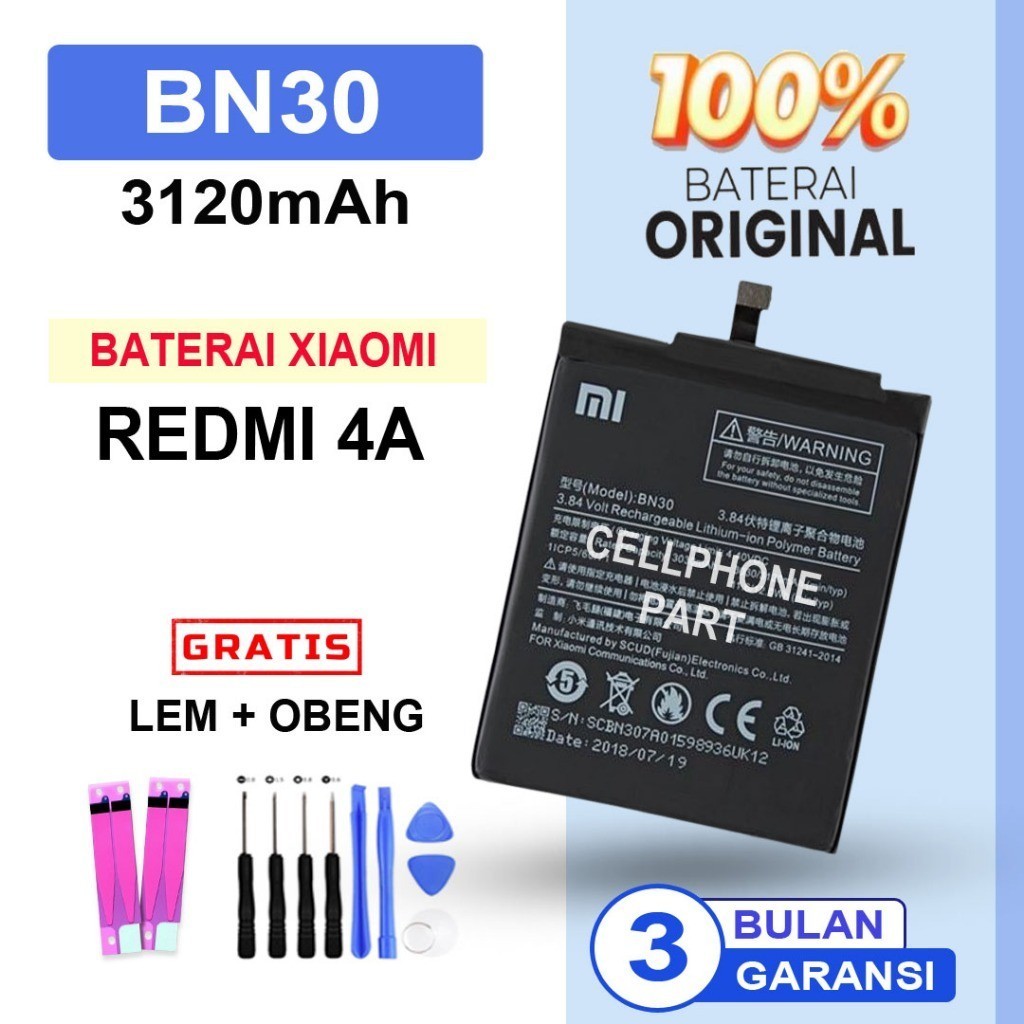 BATERAI BATRE XIAOMI REDEMI 4A / BN30 ORIGINAL ((FREE OBENG+LEM))