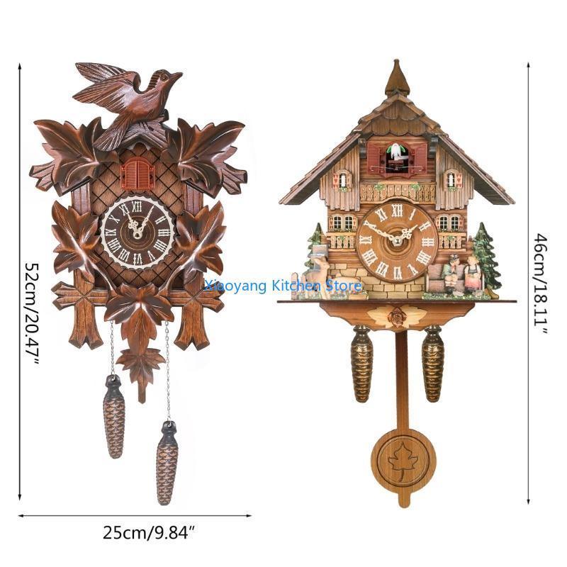 69HC Wooden Wall Clock Cuckoo Antique Pendulum Hanging Handcraft Swing Alarm Watch