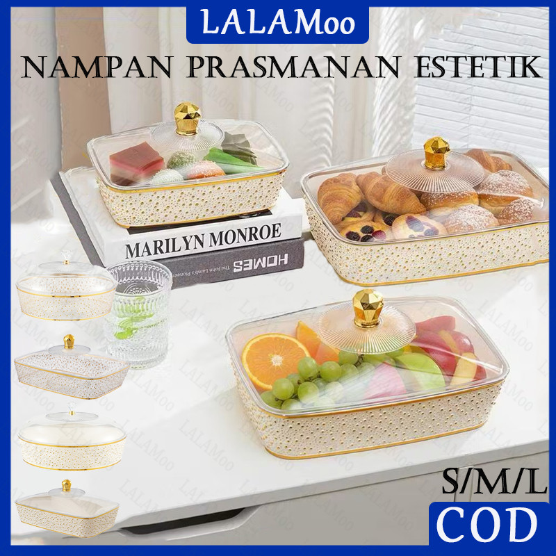 Tempat Prasmanan Aesthetic Set - Desain Mewah Pinggiran Emas & Piring Buah Bulat Bertekstur Mutiara 