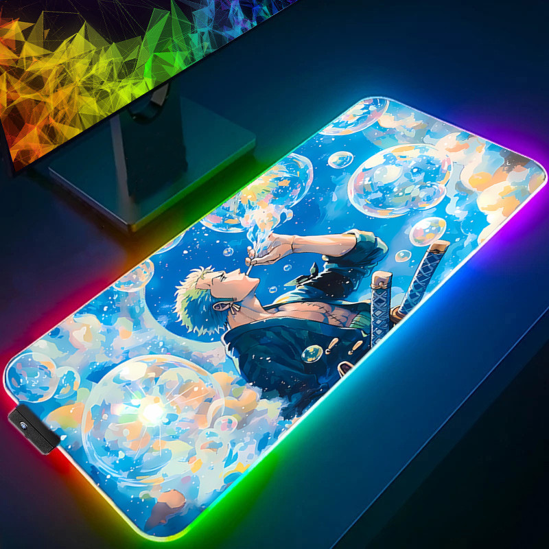 ONE PIECE Zoro RGB Mouse Pad Anime Carpe Large PC Gamer Computer LED Mausepad Keyboard Gaming Access