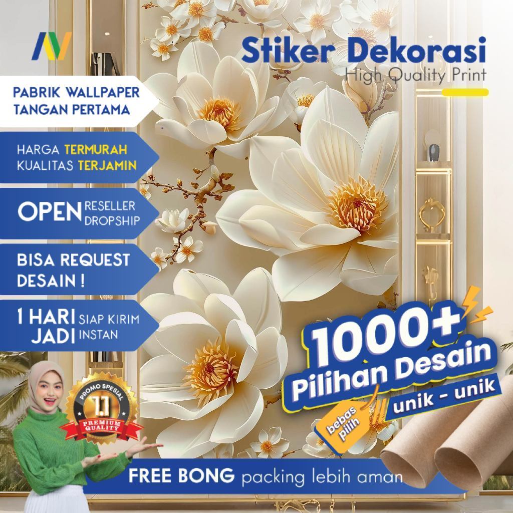 Stiker Dinding | Stiker Dinding Bunga 3D | Stiker Dinding Motif Bunga 3D | Stiker Dinding Gambar Bun