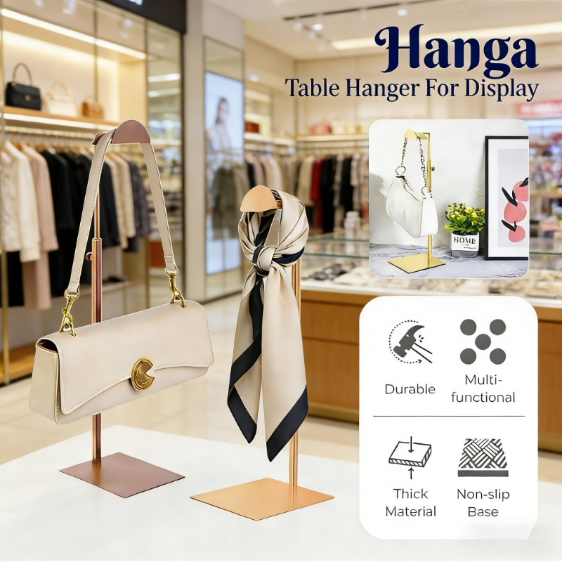 Rak Display Tas Premium Stainless Steel Adjustable Height Anti Slip Untuk Handbag Branded Toko Retai