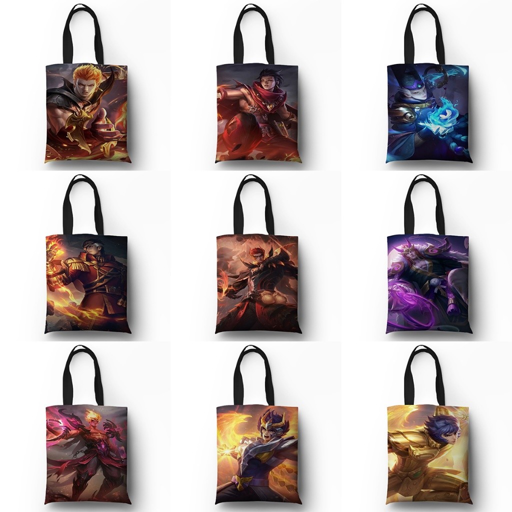 Tote Bag Full Print Bahan Kanvas Waterproof Pria Wanita Motif Valir MLBB Mobile Legend