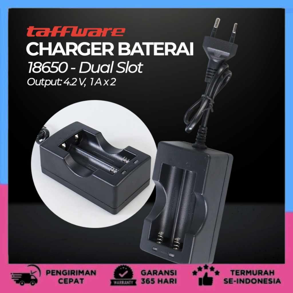 Taffware Charger Baterai Cell Charger 18650 Dual Battery Slot Taffware Charger Baterai Cell Charger 