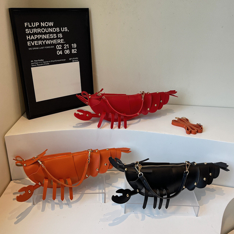 Young Girls Lobster Shape Crossbody Bag Solid Color Pu Leather Handbag Cute Creative Funny Bag Casua