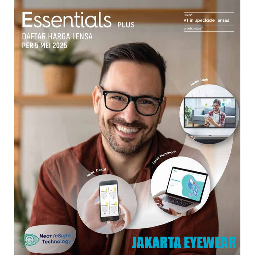 Lensa Progressive Essilor Essentials ACTIVE PLUS Light Adapt Grey Night Drive  or Blue Cut Day Night