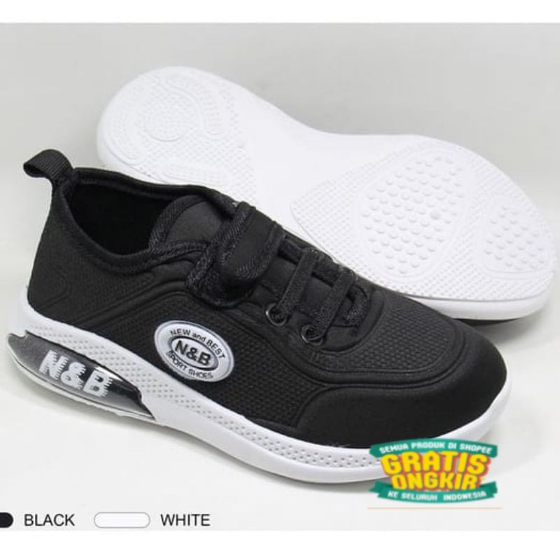 Sepatu sekolah sneaker skate shoes NB New Best Hitam putih anak laki-laki perempuan/ merah kuning pi