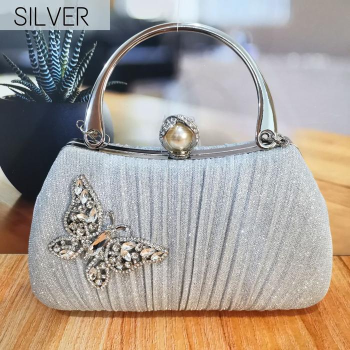 Tas Pesta Wanita Elegan Kondangan  Lokal Murah Clutch Dompet 8888210-11 Kliksista Ava - Silver