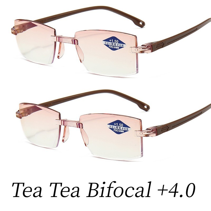 2PCS Rimless Bifocal Progressive Reading Glasses Men Women Near and Far Anti-blue Light Eyesglasses 