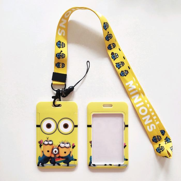 ID Card Holder Name Tag Lanyard / Kalung Wadah Kartu Identitas Kuning Minion Kartun Lucu Plastik Pla