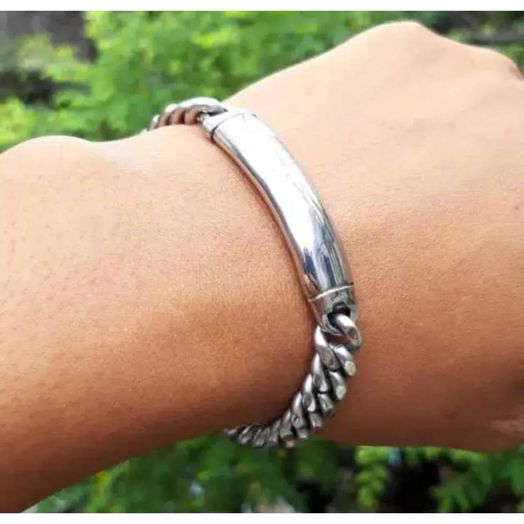 Gelang Besi Baja Putih Anti Karat-Gelang Rantai Punggung Putih Stainless Steal-Gelang Rantai Cowok P
