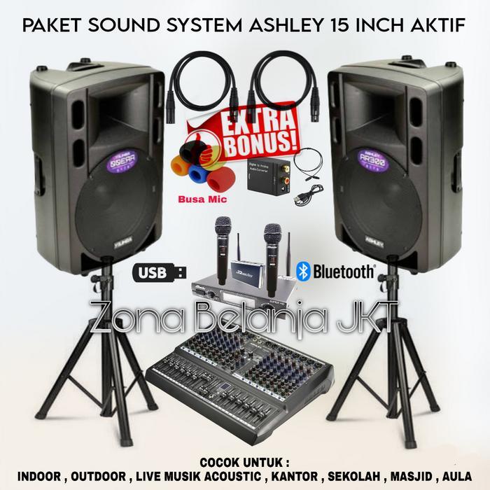 Paket Sound System Speaker Ashley 15 Inch Aktif Mixer Ashley ( SET 2 )