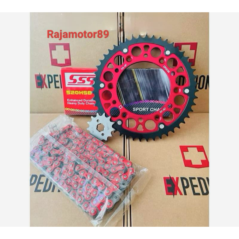 Gear set 520 Expedition CRF 150 CRF 230 set rantai SSS merah