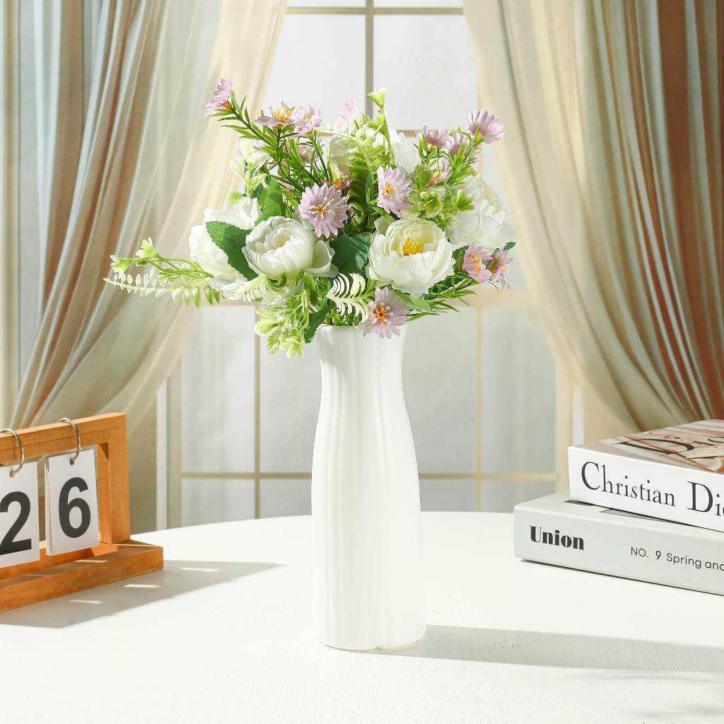 Set Vas Bunga Plastic Aesthetic/Bunga Hias Plastik/Bunga Hiasan Ruang Tamu/Bunga Hiasan Meja Makan