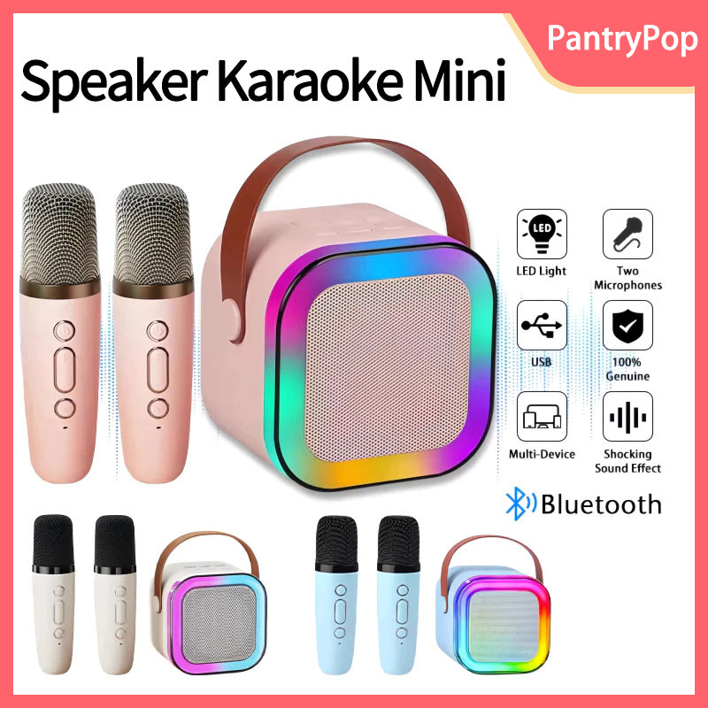 Speaker Bluetooth Karaoke Set 2Mic / Salon Bluetooth Bt Speaker Karoke With Microphone 3D