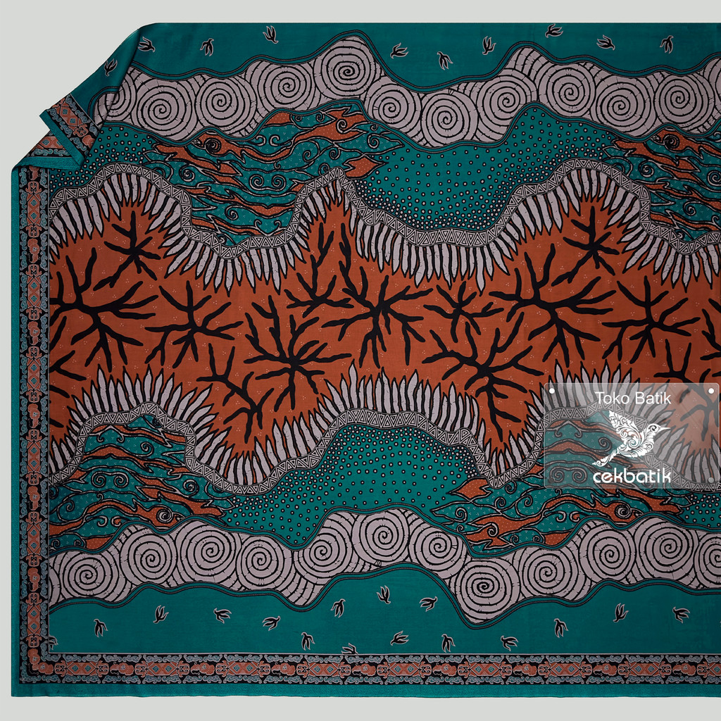 batik - Motif Batik Modern Nuansa Alam (Biru Tosca + Orange)