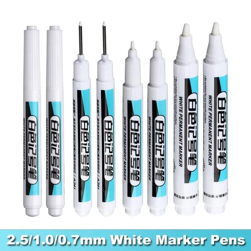 0.7/1.0/2.5MM White Marker Pens Oily Waterproof Permanent Paint Markers For Wood Plastic Leather Gla