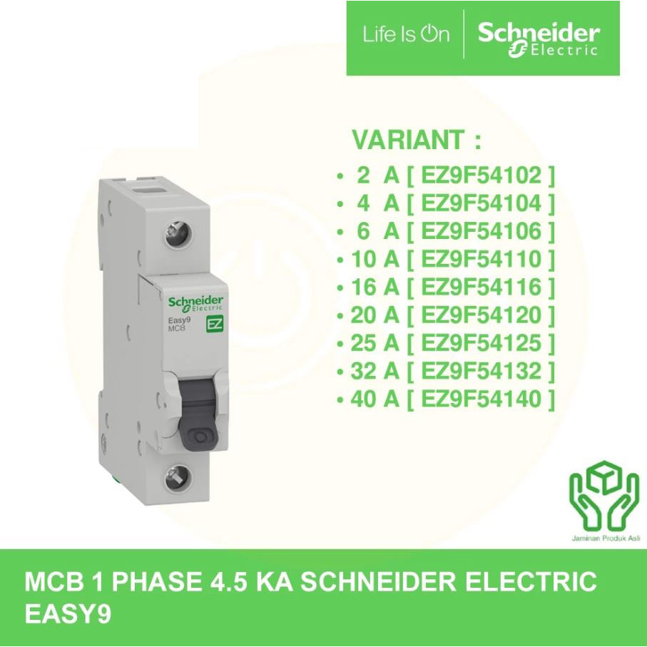 MCB SCHNEIDER Easy9 hitam 1P 4A 6A 10A 16A 20A Schneider Electric