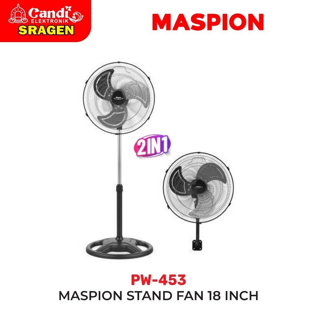 Power Stand/Wall Fan 18 Inch - PW-453 / Kipas Angin Berdiri/Dinding Aluminium Original Maspion Ori