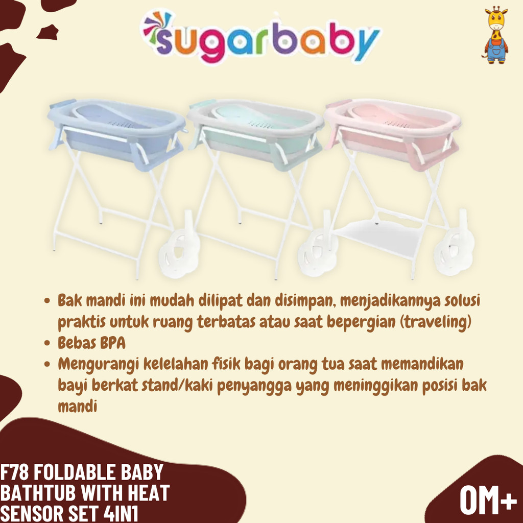 Sugar Baby F78 Foldable Baby Bathtub with Heat Sensor Set 4in1 - Bathtub Bayi